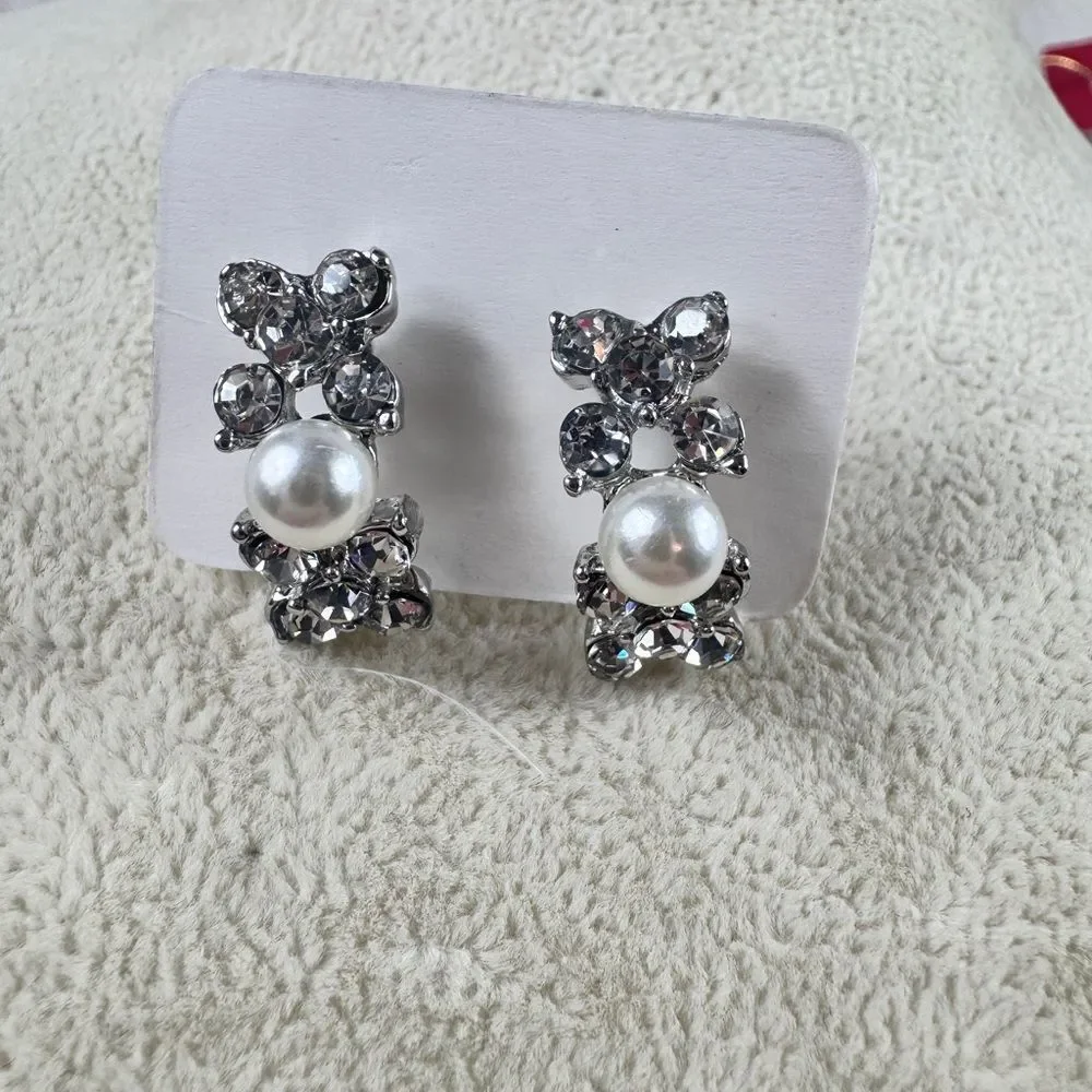 Elegant Faux Pearl & Gemstones Earrings